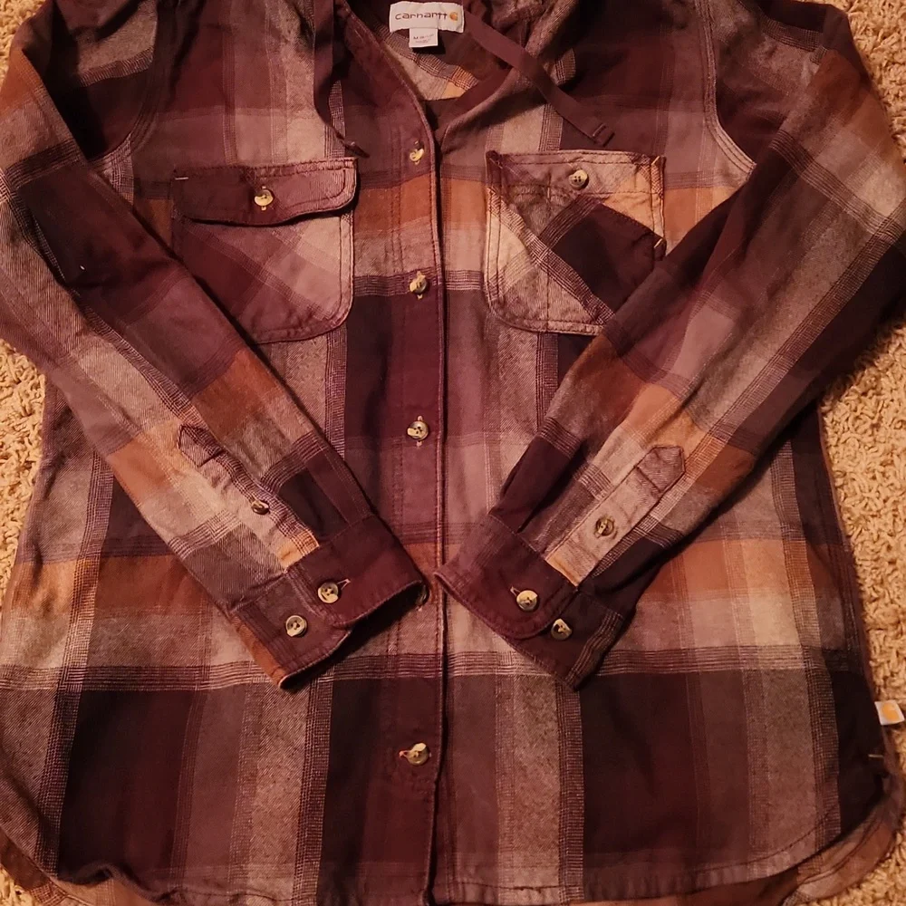 Carhartt Plaid Shirt with Hood - Purple and Brown Womans Size 8/10 - Picture 5 of 6